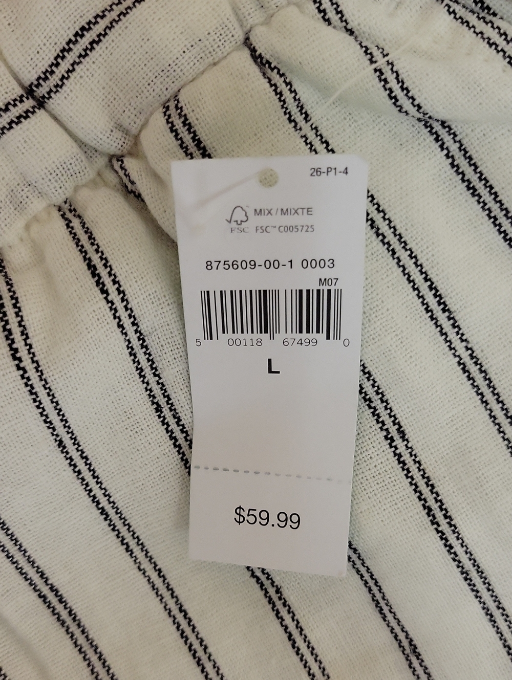 GAP Striped Wide-Leg Drawstring Pants White Black Stripes Large New Linen Blend - Picture 5 of 6
